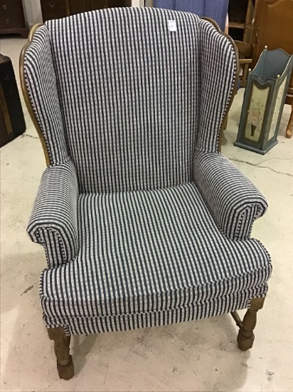 Navy Blue Striped Wing Back Chair Made by