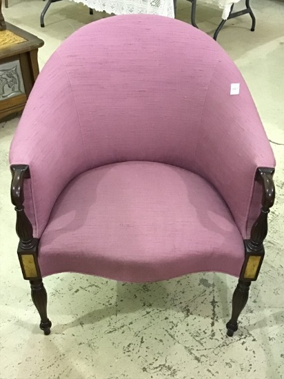Rose Color Upholstered Chair w Wood Trim