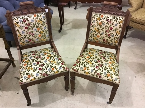 Lot of 2 Victorian Floral Upholstered Parlor