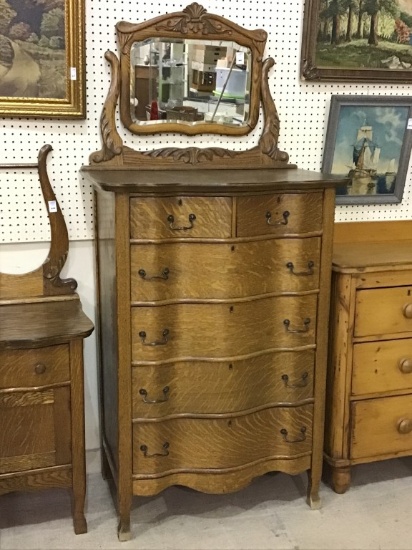 Antique Bent Front High Boy Dresser w/ Wishbone
