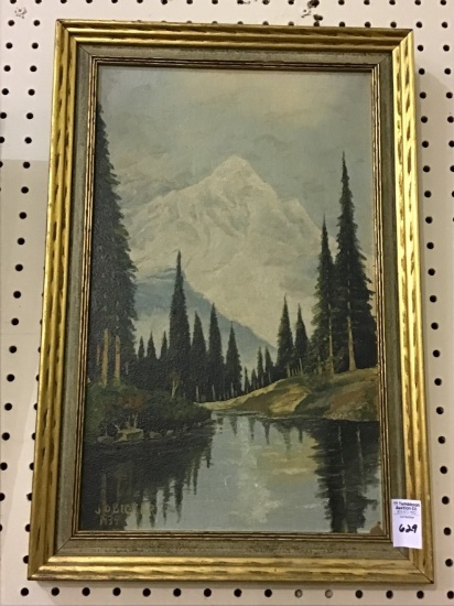 Framed Mountain Landscape Painting on Board