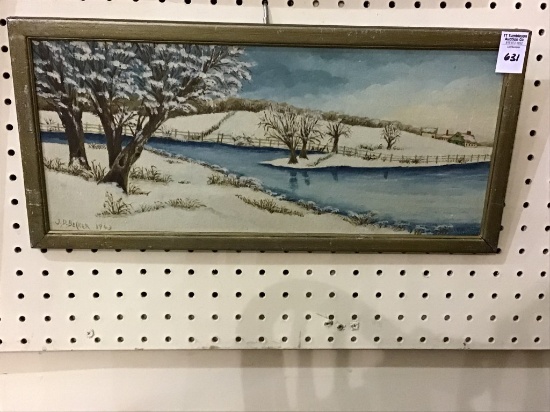 Sm. Framed Winter Landscape Painting on