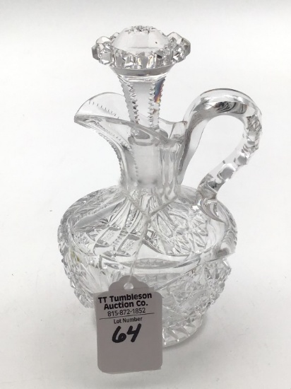 SIgned Libbey Brilliant Cut Glass Cruet w/ Stopper