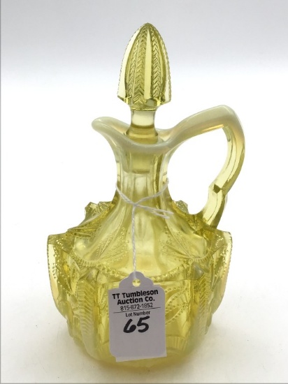 Fenton Vaseline Glass Cactus Cruet w/ Stopper