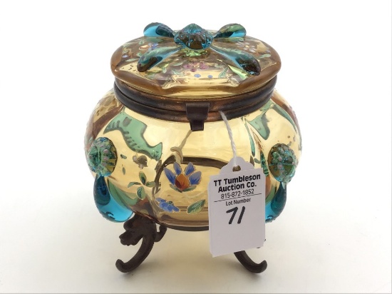 Lg. Victorian Enamel Floral Paint Footed Powder