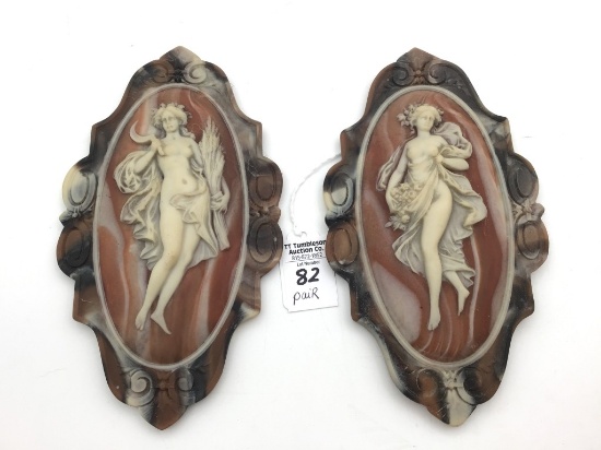 Pair of Incolay Stone Nude Women Hanging Wall