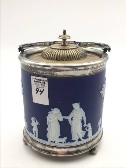 Wedgewood Jasperware Dark Blue Biscuit Jar