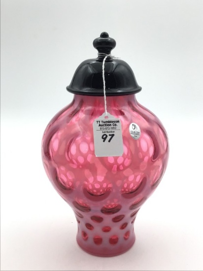 Fenton Cranberry Coin Dot Ginger Jar w/ Lid