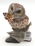 Porcelain Saw Whet Owl Statue w/ Butterfly by