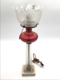Electrified Lamp Cranberry & Clear Glass Base w/
