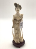 Chinese Carved Ivory Figure Lady on Wood Stand