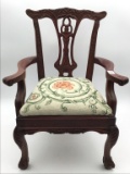 Child's Carved Arm Chair w/ Needlepoint Seat
