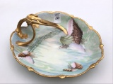 Hand Painted Serving  Dish w/ Elegant Gold Handle