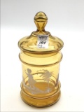 Amber Glass Covered Jar w/ Mary Gregory Decoration