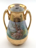Victorian Painted Dbl Handled Vase w Hand Painted