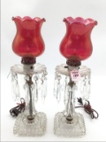 Pair of Crystal Glass Electrified Bedroom Lamps