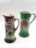Lot of 2 Floral Painted 12 1/2 & 13 Inch Floral