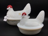Lot of 2 West Moreland White Milkglass Chicken on