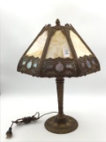 Very Nice Metal Base Slag Glass Shade Lamp