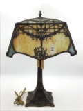 Beautiful Ornate Metal Base Slag Glass Lamp
