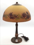 Signed Handel Reverse Painted Floral Glass Shade