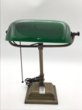 Heavy Brass Adjustable Desk Lamp w/ Emerald Green