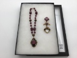 Lot of 2 Vintage Amethyst Stone & Beaded Necklace