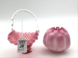 Lot of 2-Cranberry Opalescent Hobnail Handled