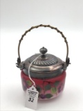 Vintage Peach Blown Sweet Meats Jar w/