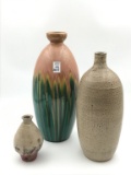 Lot of 3 Decorative Stoneware Type Vases