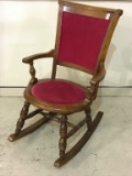 Wood Rocker w/ Red Velvet Upholstery