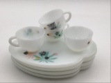 Set of Four Federal Milk Glass Plates & Cup Sets