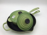 Set of 4 Green Le Creuset Cast Iron Pieces