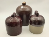 Lot of 3 Brown Stoneware Crock Jugs