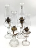 Lot of 4 Various Glass Kerosene Lamps w/
