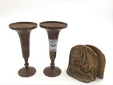 Lot of 3 Including Pair of Brass Vases (6 1/4