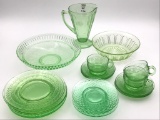 Lg. Group of Green Depression/Vaseline Glass