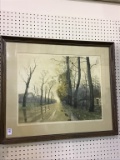 Lg. Framed Beautiful Etching w/ Aqua Tint Colors