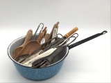 Group w. Blue Porcelainware Pan w/ Various