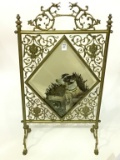 Brass Fire Screen w/ Hand Painted Dog on