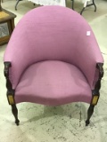 Rose Color Upholstered Chair w Wood Trim