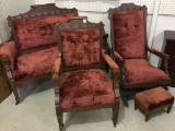 4 Piece Victorian Red Upholstered Set Including
