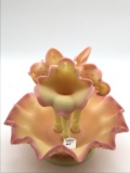 Fenton Diamond Lace Burmese Three Horn Epergne