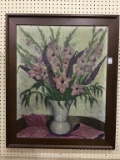 Lg. Framed Floral Painting Bouquet of Flowers