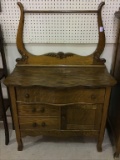 Antique Bent front Commode Cabinet w/ Wish Bone