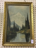 Framed Mountain Landscape Painting on Board