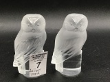 Pair of Lalique France Crystal Owl Scuplture