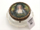 Vintage Victorian Lady Portrait Glass Vanity Jar