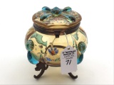 Lg. Victorian Enamel Floral Paint Footed Powder