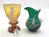 Lot of 2 Victorian Mary Gregory Art Glass Pieces